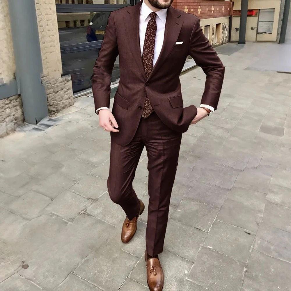 Men's Slim Fit Business Dress Two Button Suit by GJG Denim