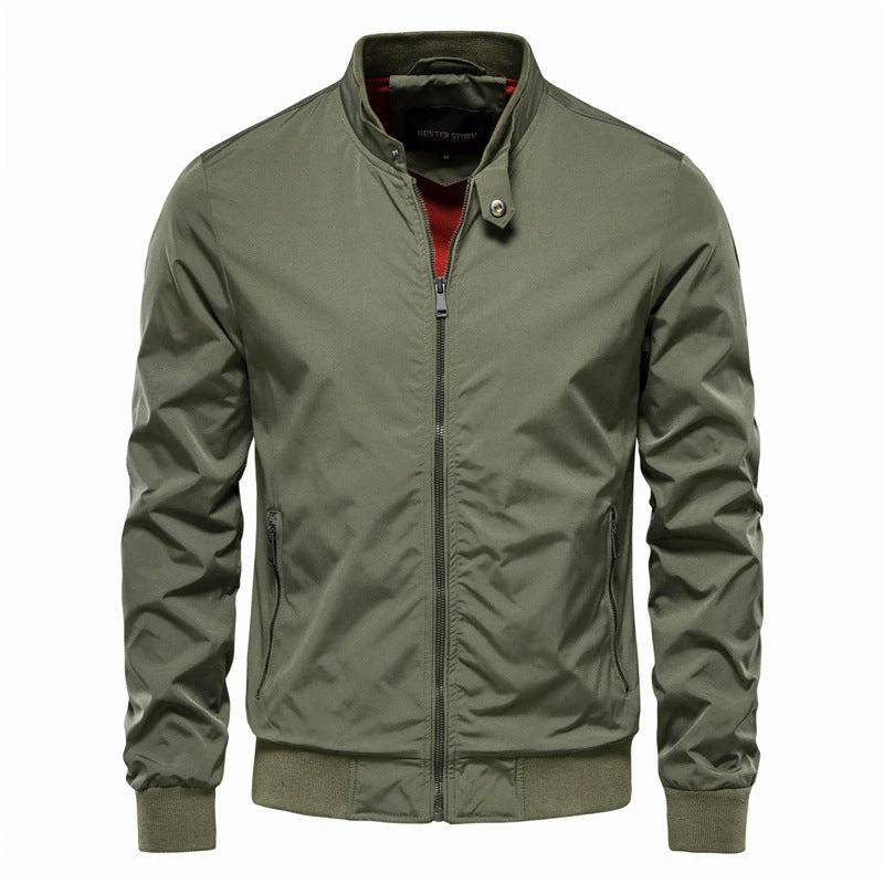 Men's Zip-up Jacket With Pockets Casual Solid Stand Collar Long Sleeve Top Outwear Clothing by GJG Denim