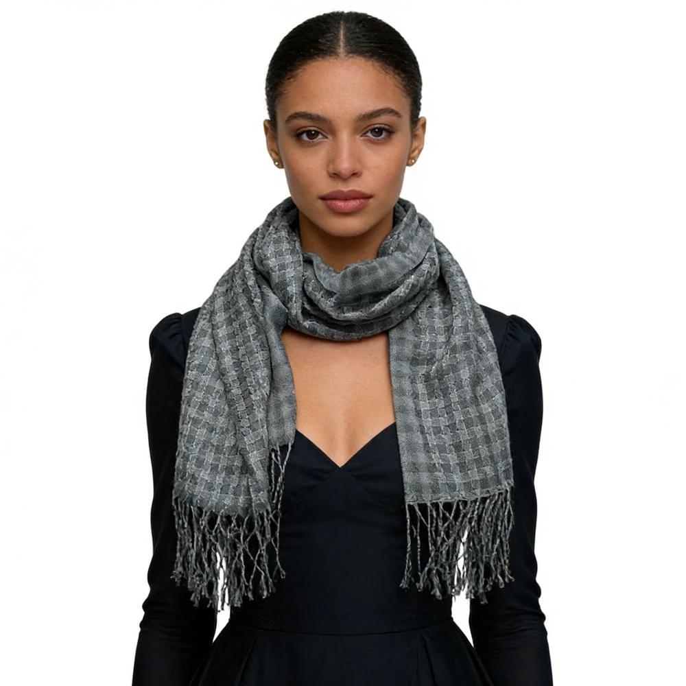 2pcs Deep Fringe Adds Movement Grey Acrylic Scarf With Fringe ,Luxe Look For Evening Wear,Scarf,vacation,daily Life,evening Party,Office Appropriate Subtlety For Women Men by GJG Denim