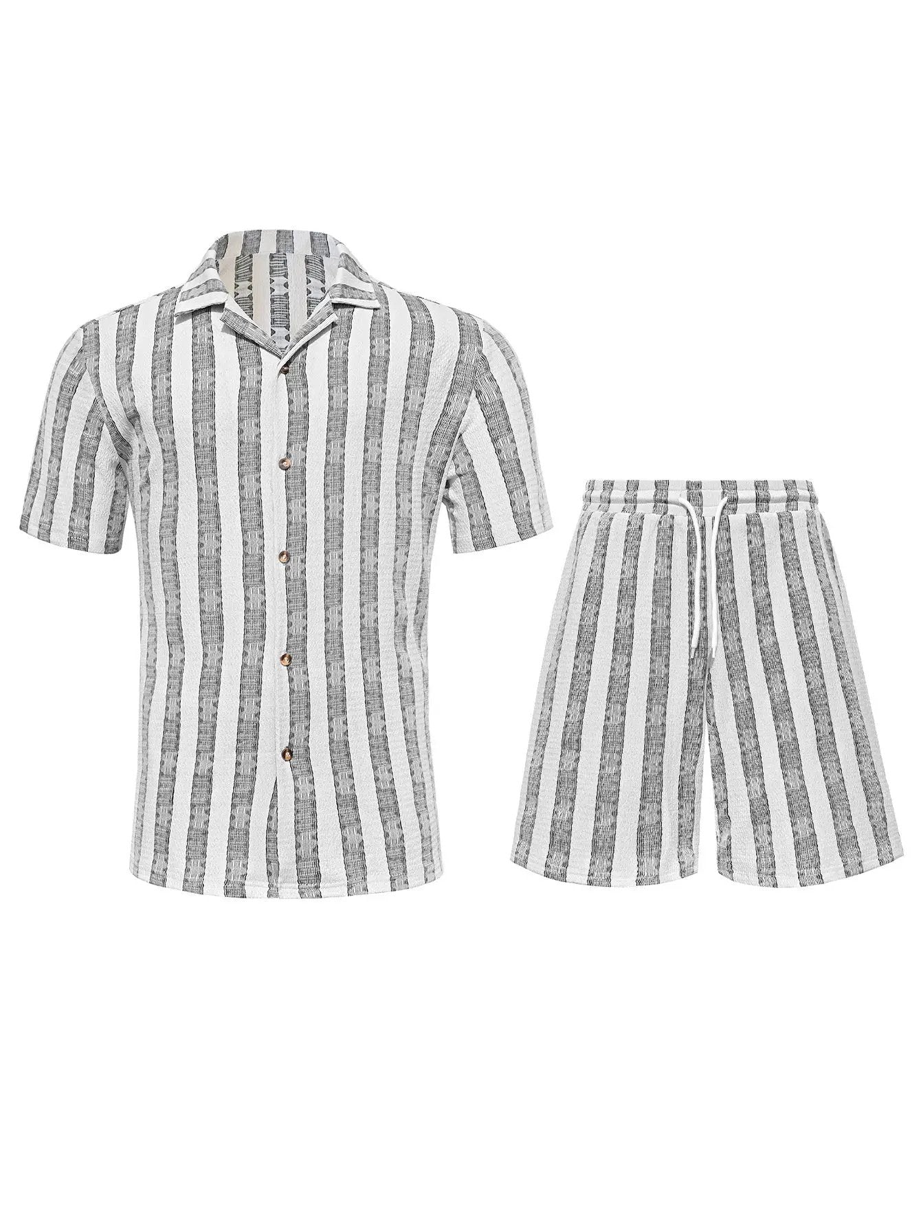 Men's Casual Shirt And Loose Shorts Set by GJG Denim