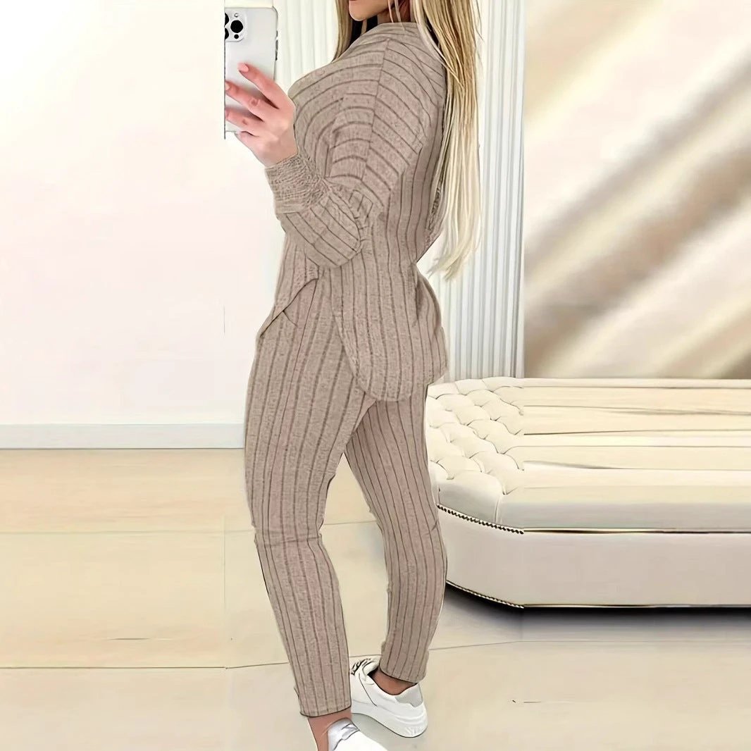 Comfort And Casual Top Long Coat Casual Suit 2-piece Set by GJG Denim