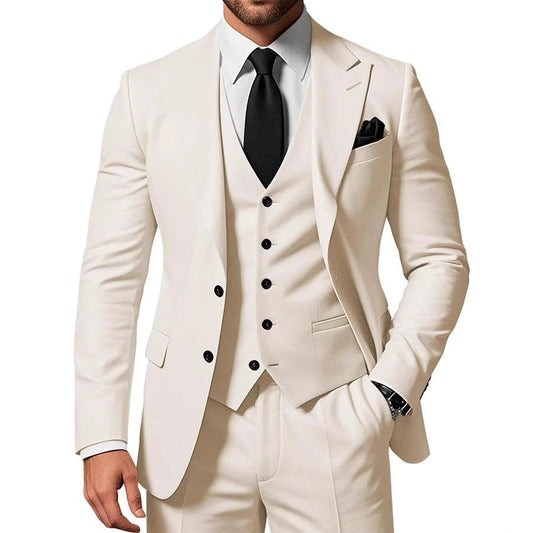 Men's Solid Color 2-piece Buckle Casual Jacket Vest Pants Suit by GJG Denim