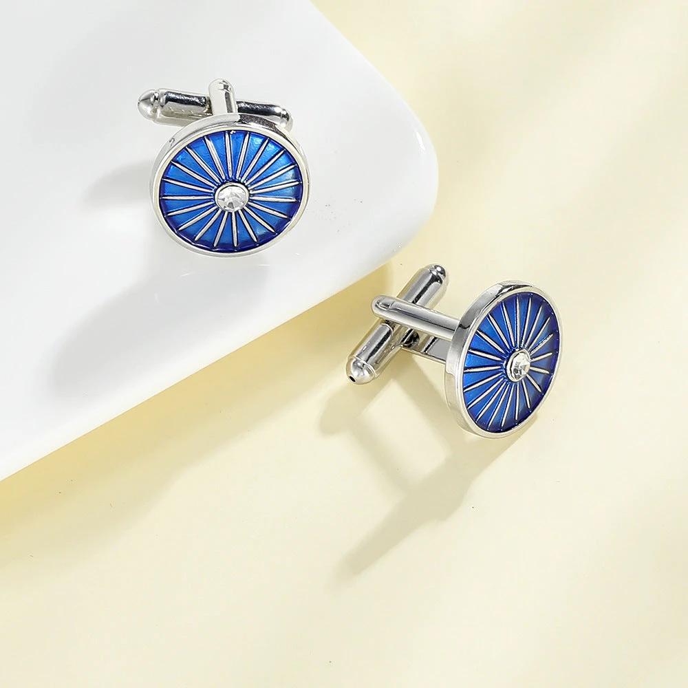 Round Line Blue Dripping Cufflinks for Men by GJG Denim