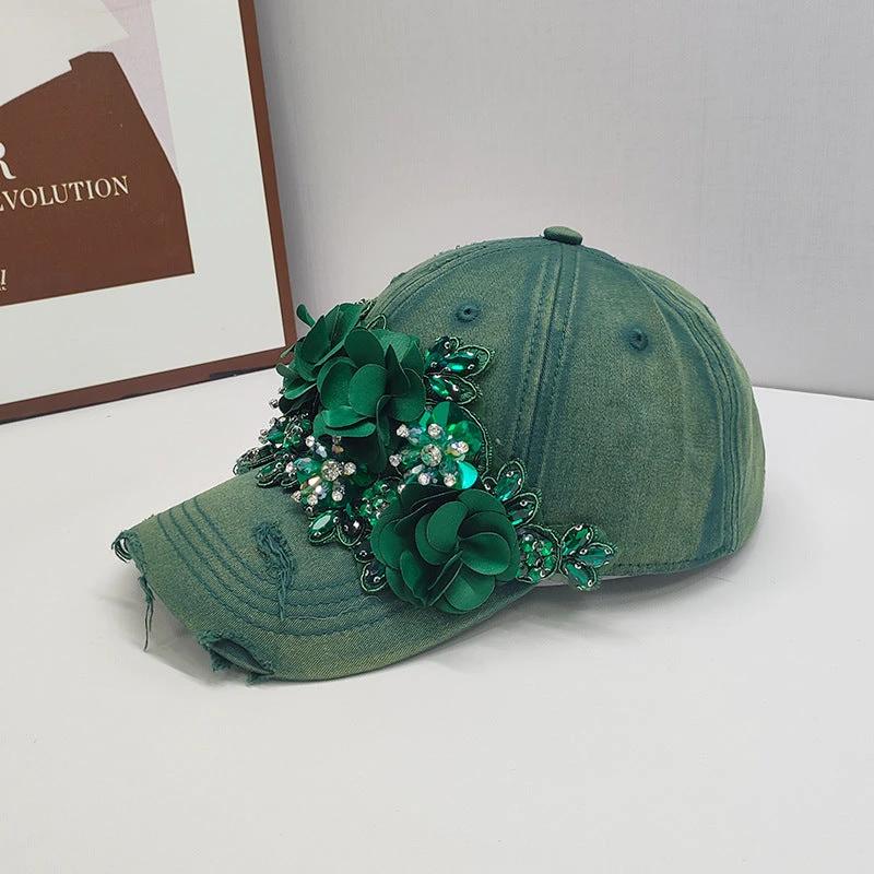 Fashion Colorful Sequin Rhinestones Sun Protection Light Luxury Peaked Cap by GJG Denim