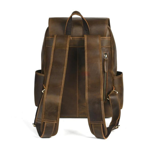 Flip-Top Design Multi-Pocket High-Capacity Commuter Leather Backpack For Men by GJG Denim
