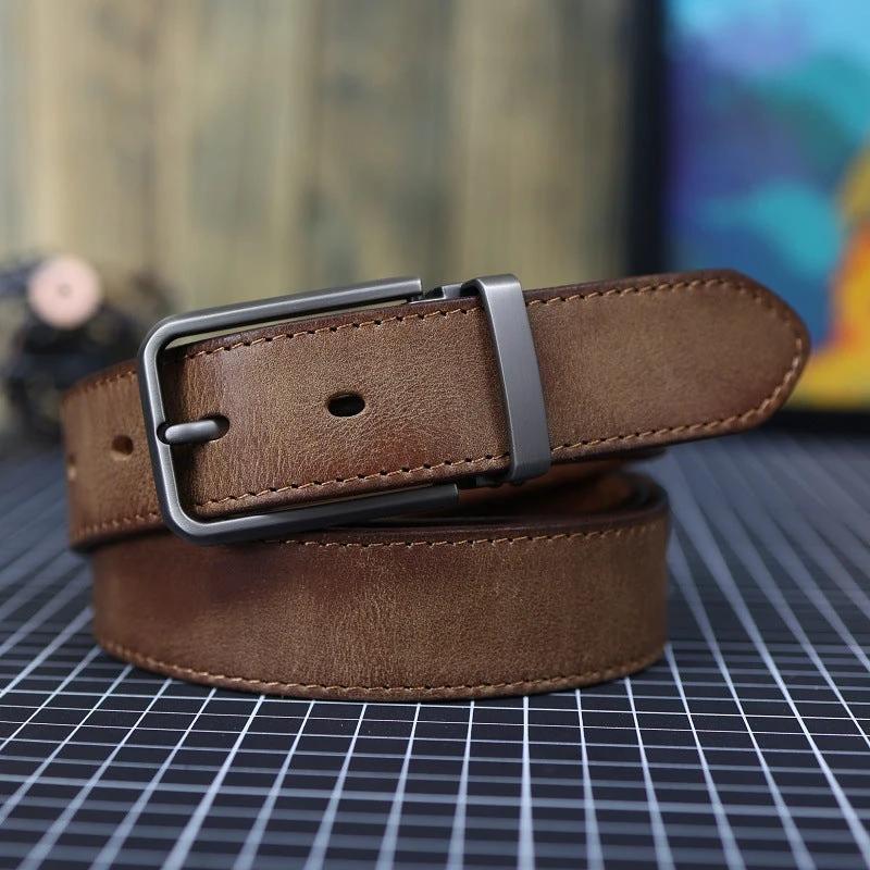 Men's Vintage Genuine Leather Belt With Pin Buckle by GJG Denim