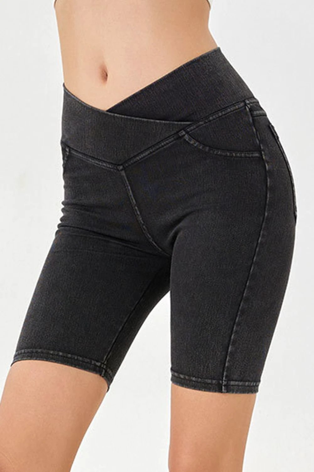 Basic Bae Asymmetrical Waist Denim Shorts with Pockets by Lady Ros