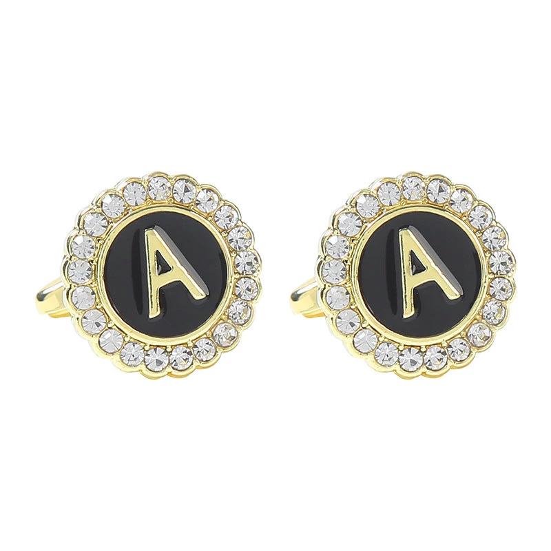 Round Diamond-like Cufflinks for Men 26 Letters by GJG Denim
