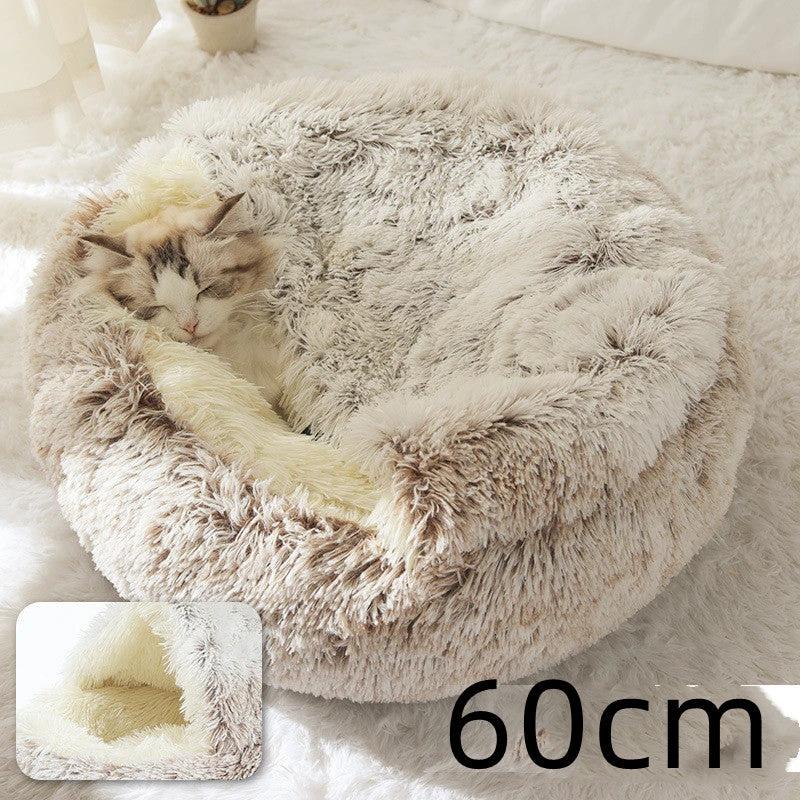 2 In 1 Dog And Cat Bed Pet Winter Bed Round Plush Warm Bed House Soft Long Plush Pets Bed Pet Products by GJG Denim