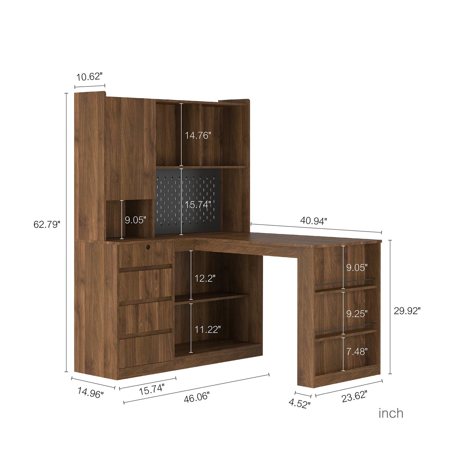 L Shaped Desk, Computer Desk With Drawers, Bookshelf,with LED Light, Modern Corner Desk by GJG Denim