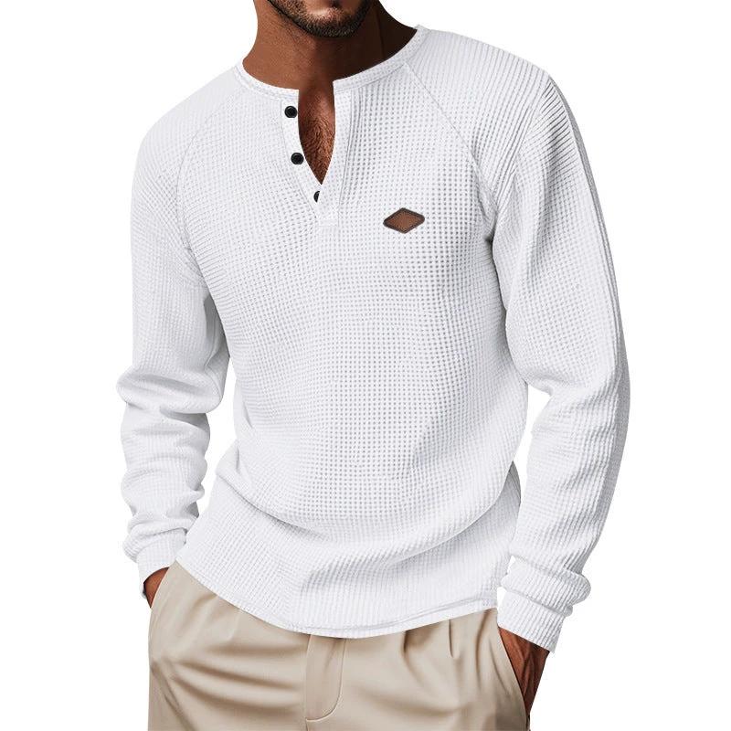 Waffle Buckle Quick-drying Raglan Henry Long Sleeve by GJG Denim