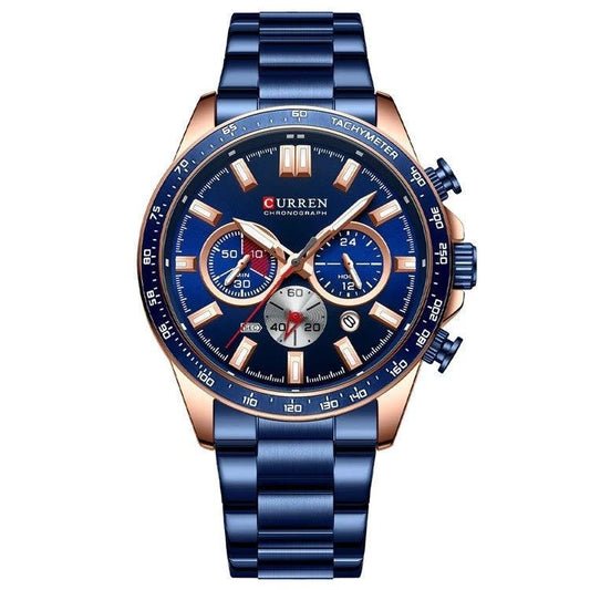 Men's Waterproof Calendar Steel Band Quartz Watch by GJG Denim