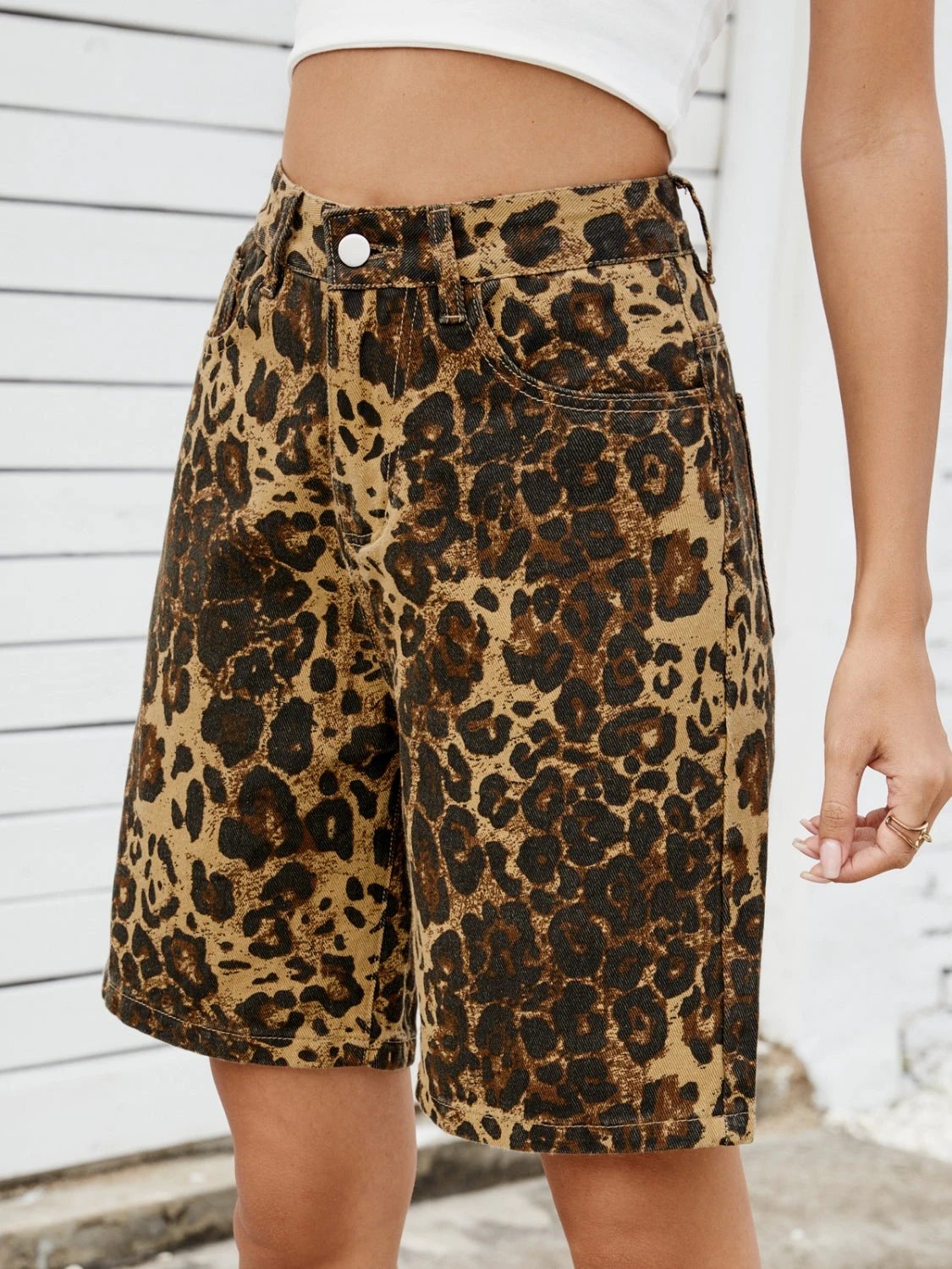 Leopard High Waist Denim Shorts by Lady Ros