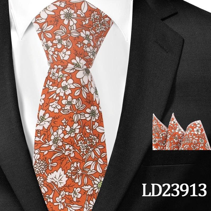 Men's Casual Cotton Floral Print 6cm Tie and Pocket Square by GJG Denim