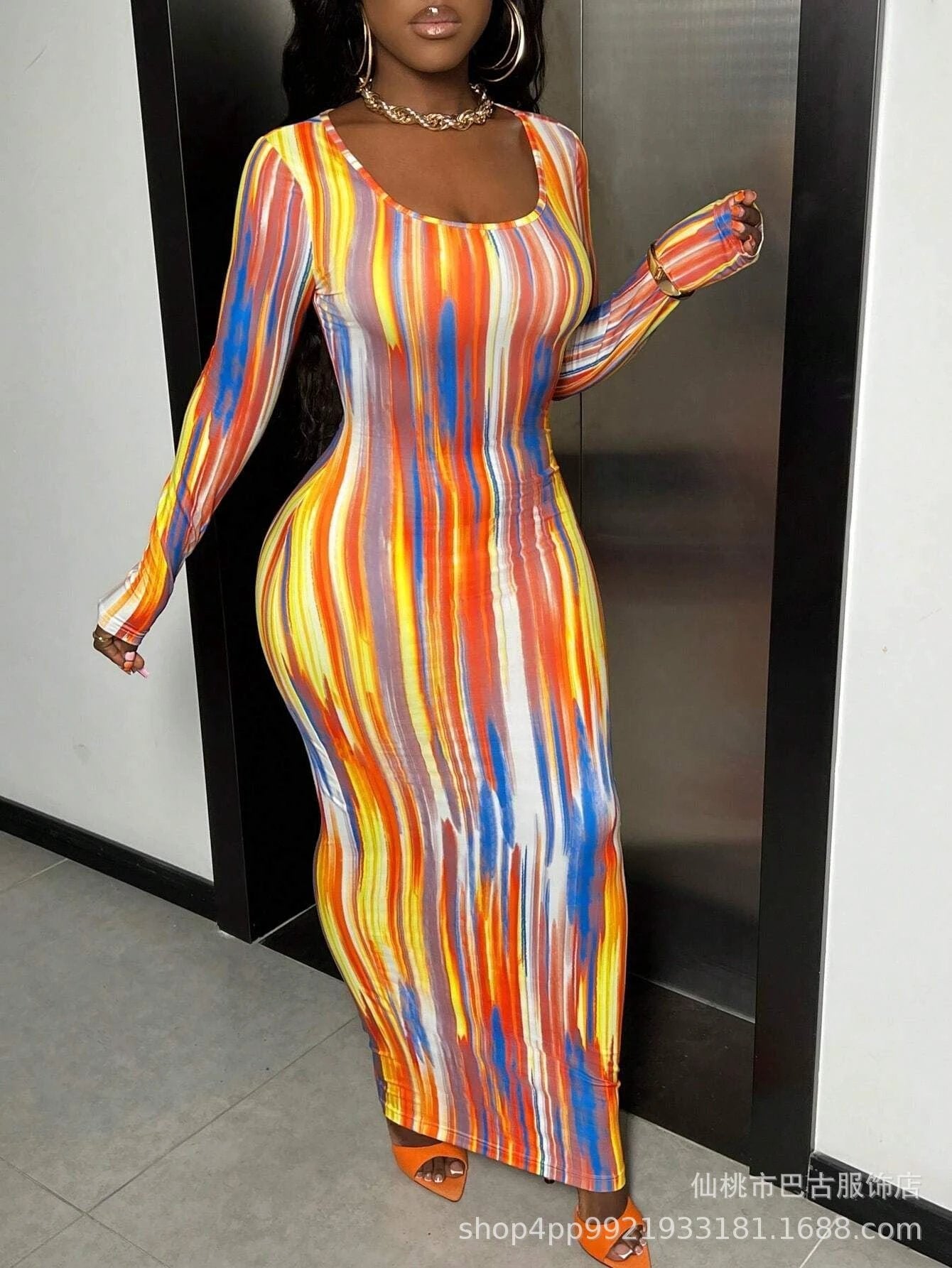 Printing Temperament Commute Long Sleeve Dress Foreign Trade by GJG Denim