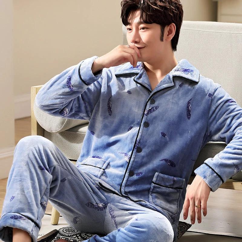 Men's Long-sleeved Flannel Warm Pajamas by GJG Denim