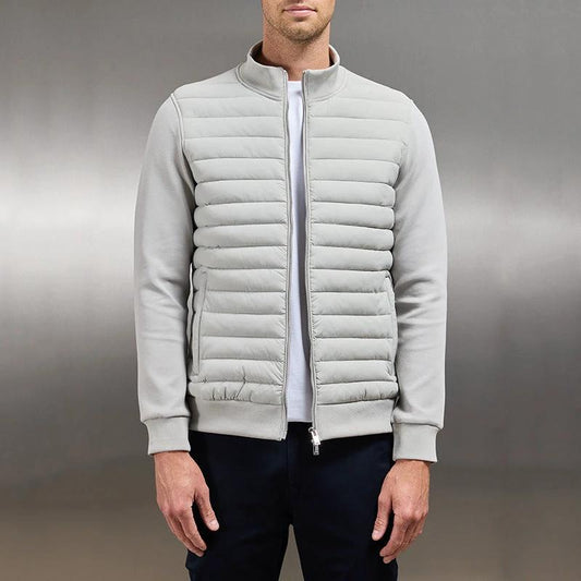 Lightweight Stand Collar Coat For Men Fashion Stitching Knitted Jacket Winter Outwear by GJG Denim