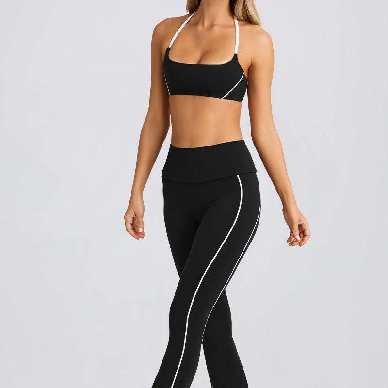 Yoga Clothes Autumn Strap Tube Top Nude Feel Bra Beauty Back Exercise Underwear Running Fitness Female Flared Pants Suit by GJG Denim
