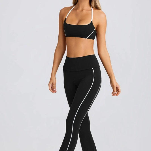 Yoga Clothes Autumn Strap Tube Top Nude Feel Bra Beauty Back Exercise Underwear Running Fitness Female Flared Pants Suit by GJG Denim