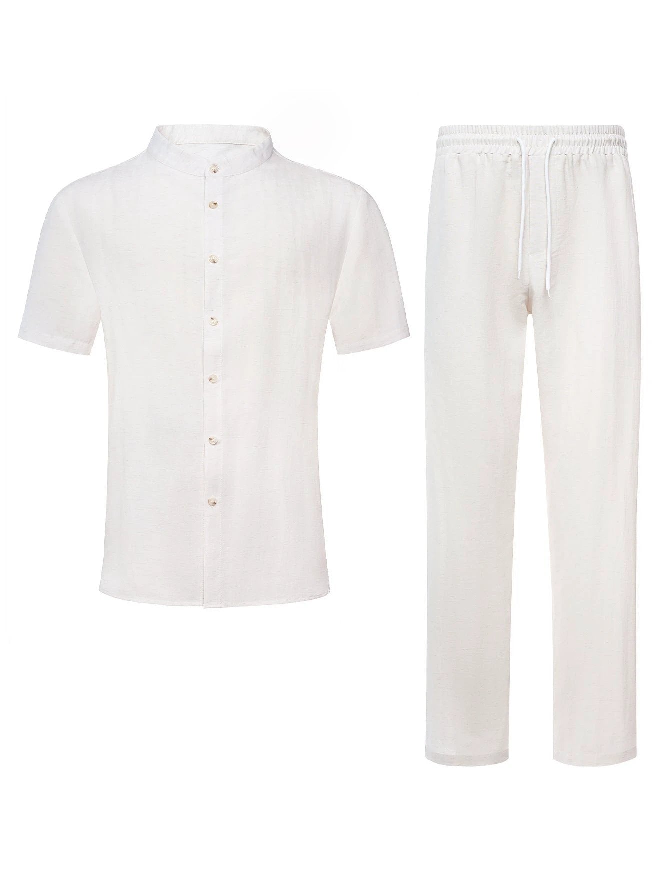 Men's Stand-Up Collar Breathable Shirt And Loose-Fitting Pants Set by GJG Denim