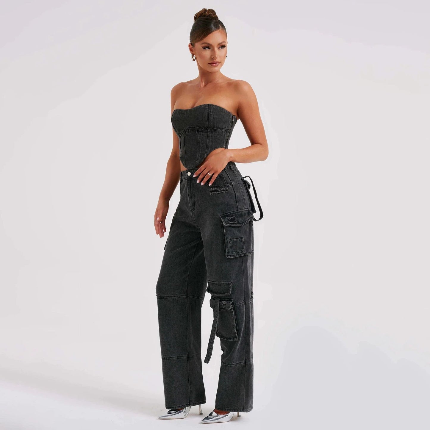Tube Top And Pocket Stitching Jeans Pants by GJG Denim