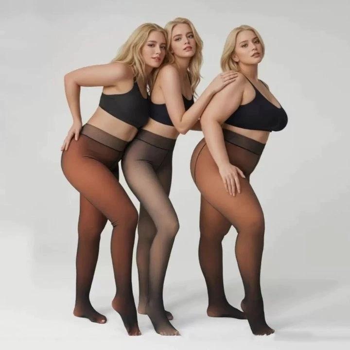 One-line True See-through Leggings Fleece-lined Warm Women's Outer Wear Pantyhose by GJG Denim