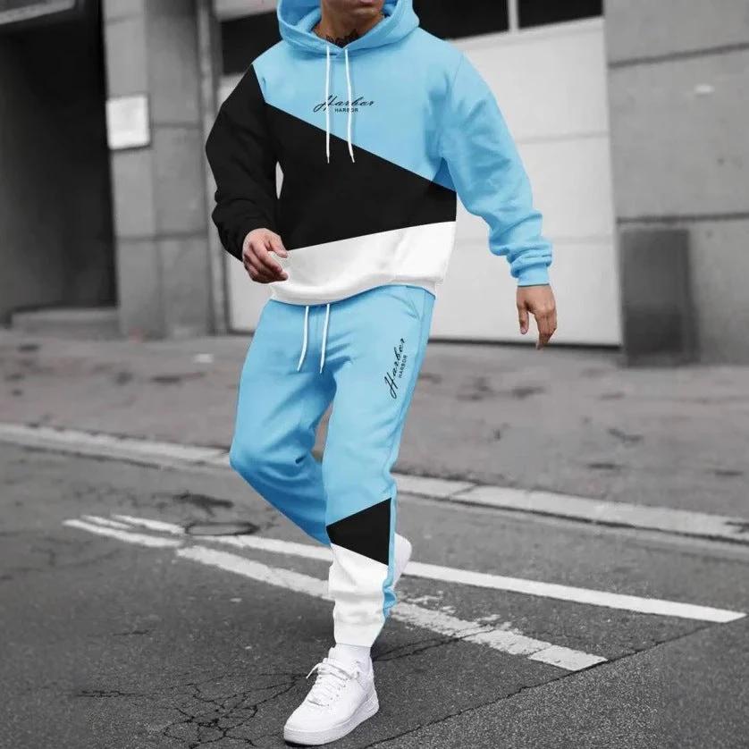 Men's Fashion Trendy Casual All-matching Hooded Sweatshirt And Sweatpants Suit by GJG Denim