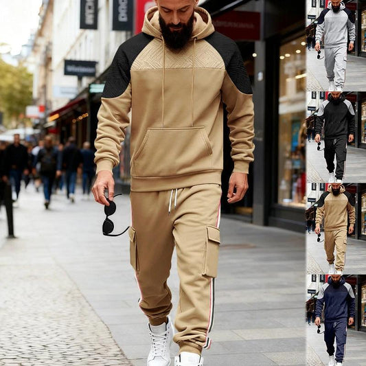 Loose Color-block Textured Hoodie And Sweatpants Casual Set by GJG Denim