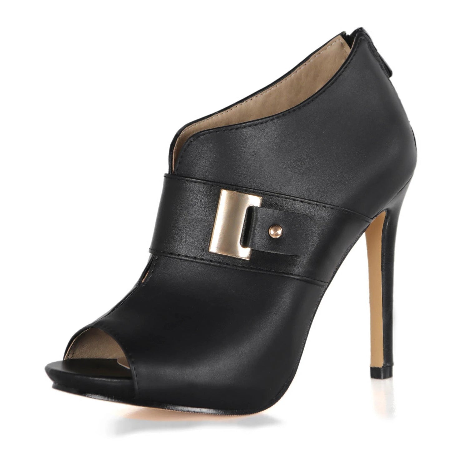 Fish-mouth Peep-toe Metal-buckle Back-zip Stiletto Fashion Sandals by GJG Denim