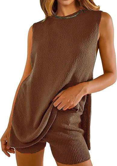 Summer Loose-fitting Casual Round-neck Vest Shorts Knitting Suit Women by GJG Denim