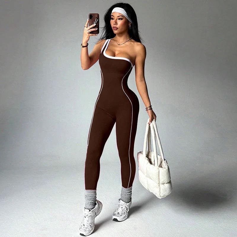 Womens Fashionable One-Shoulder Strappy Sports Jumpsuit by GJG Denim