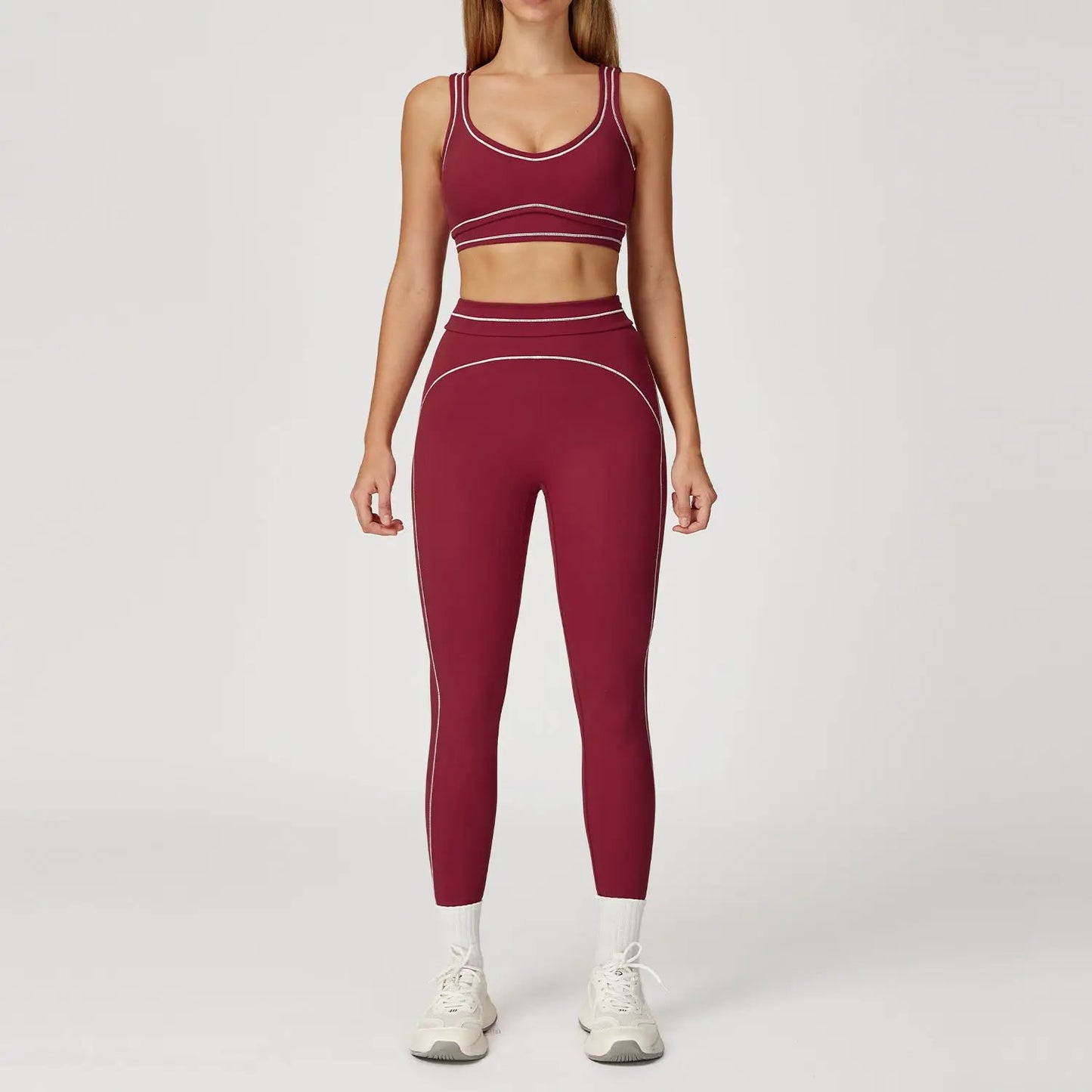 Contrast-color Brushed Yoga Set With Dual Shoulder Straps by GJG Denim