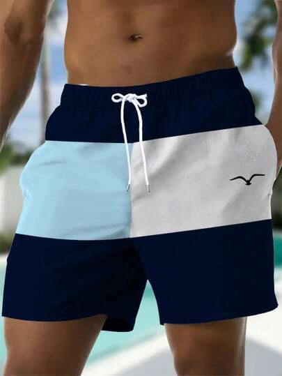 Printed Drawstring Waist Diagonal Pocket Casual Shorts For Men by GJG Denim