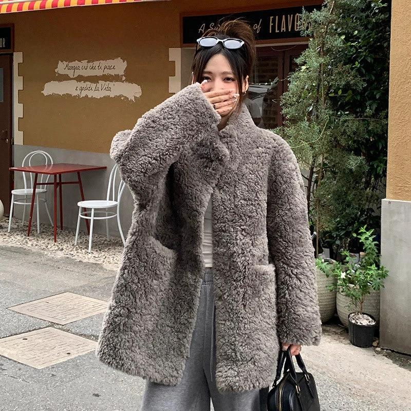 Womens Mid Length Lambswool Coat by GJG Denim