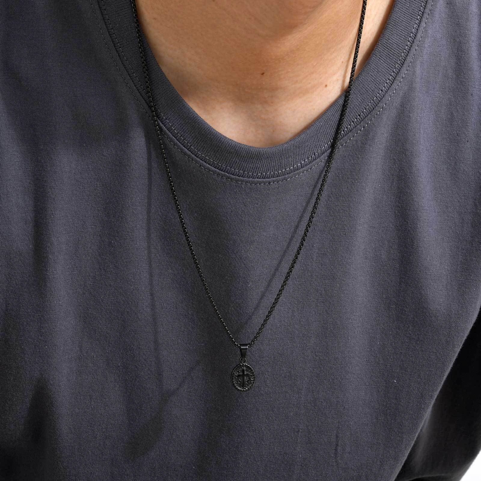 Casual Cross-Shaped Oval Pendant Necklace For Men by GJG Denim