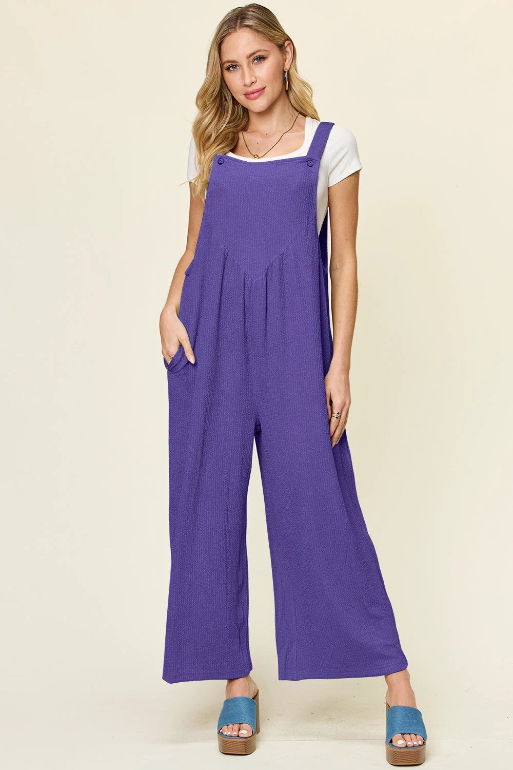 Textured Long Sleeveless Wide Leg Jumpsuit by Lady Ros