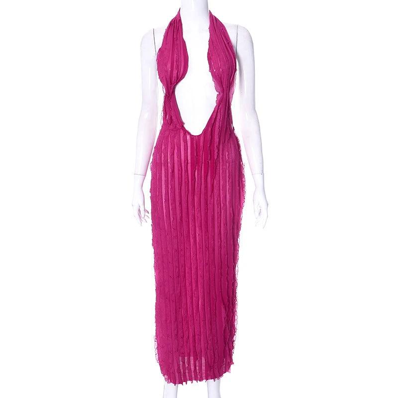 Women's Wave Pattern Chest Wrap Tied Dress by GJG Denim