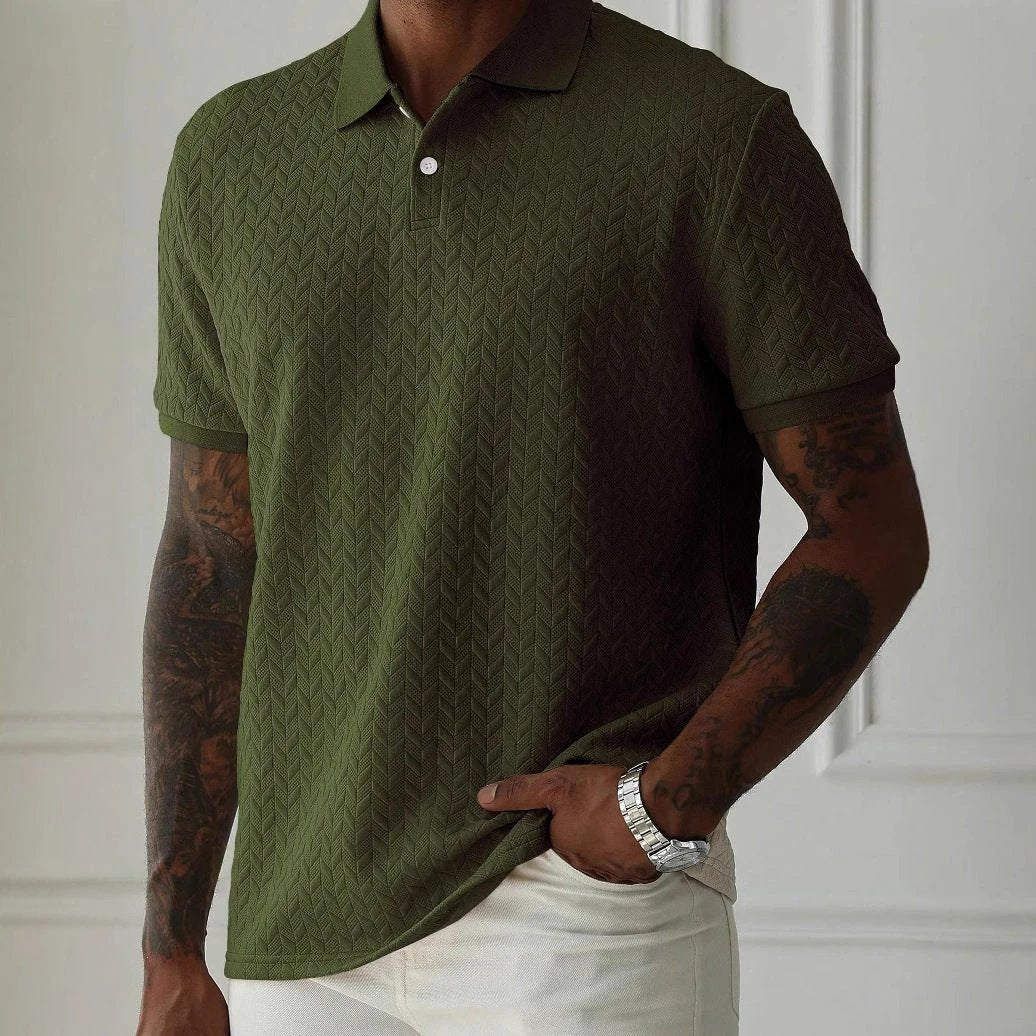 Men's Solid Color Polo Collar Short-sleeved Shirt by GJG Denim