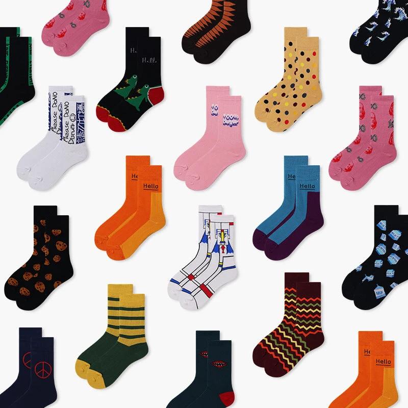 Men's Creative And Minimalist Printed Casual Breathable Mid Length Socks by GJG Denim