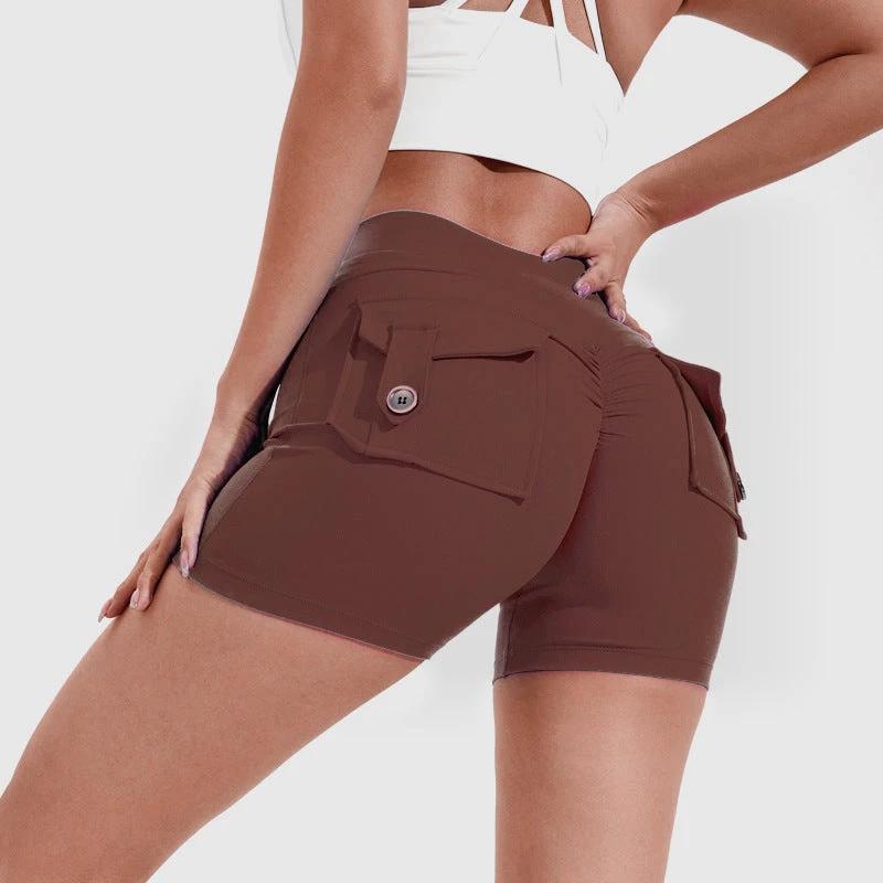 High Waist Hip Lifting Shorts With Pockets Quick Dry Yoga Fitness Sports Pants Summer Women Clothes by GJG Denim