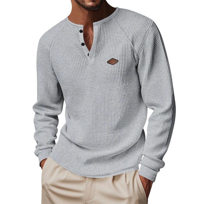 Waffle Buckle Quick-drying Raglan Henry Long Sleeve by GJG Denim