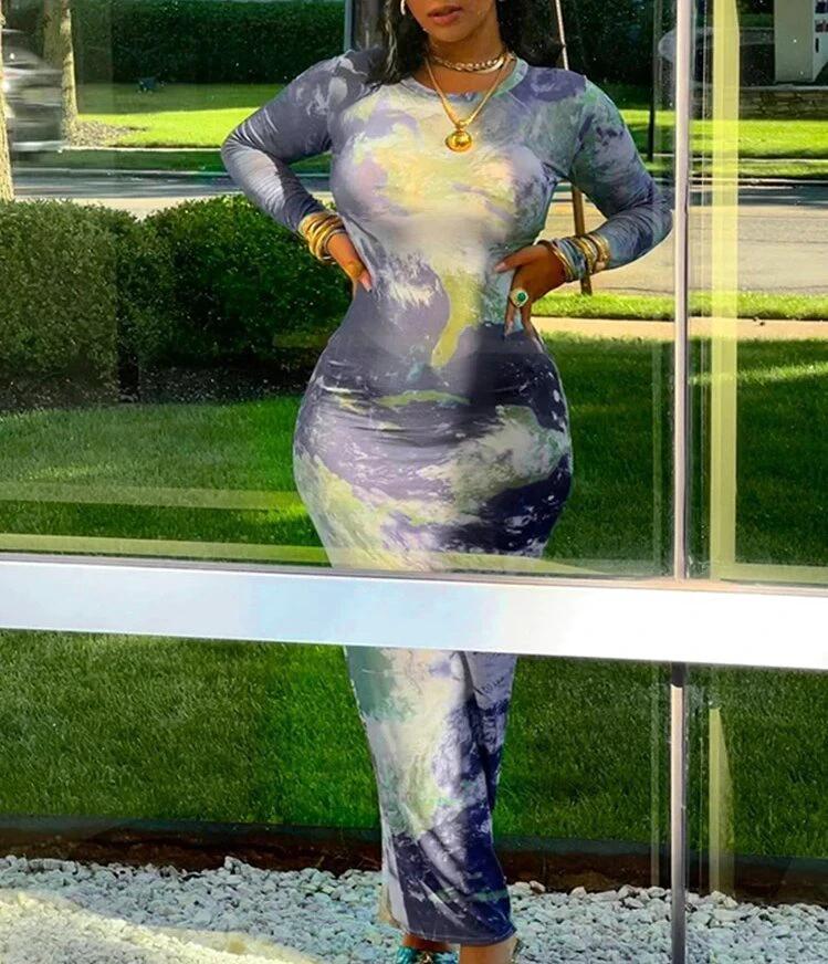 Fashion Women's Printed Wear Long Sleeve Narrow Dress by GJG Denim