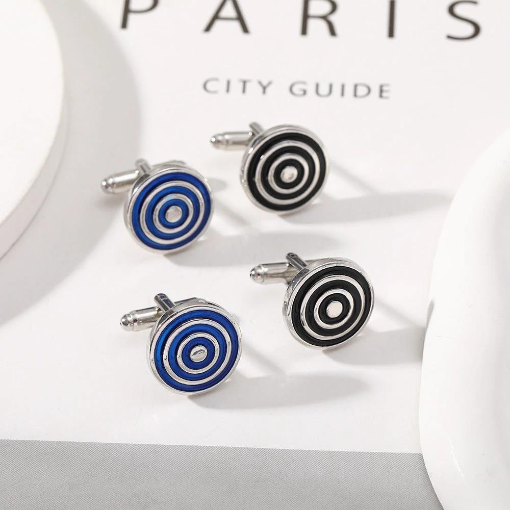 Round Geometric Black Gemstone Cufflinks For Men by GJG Denim