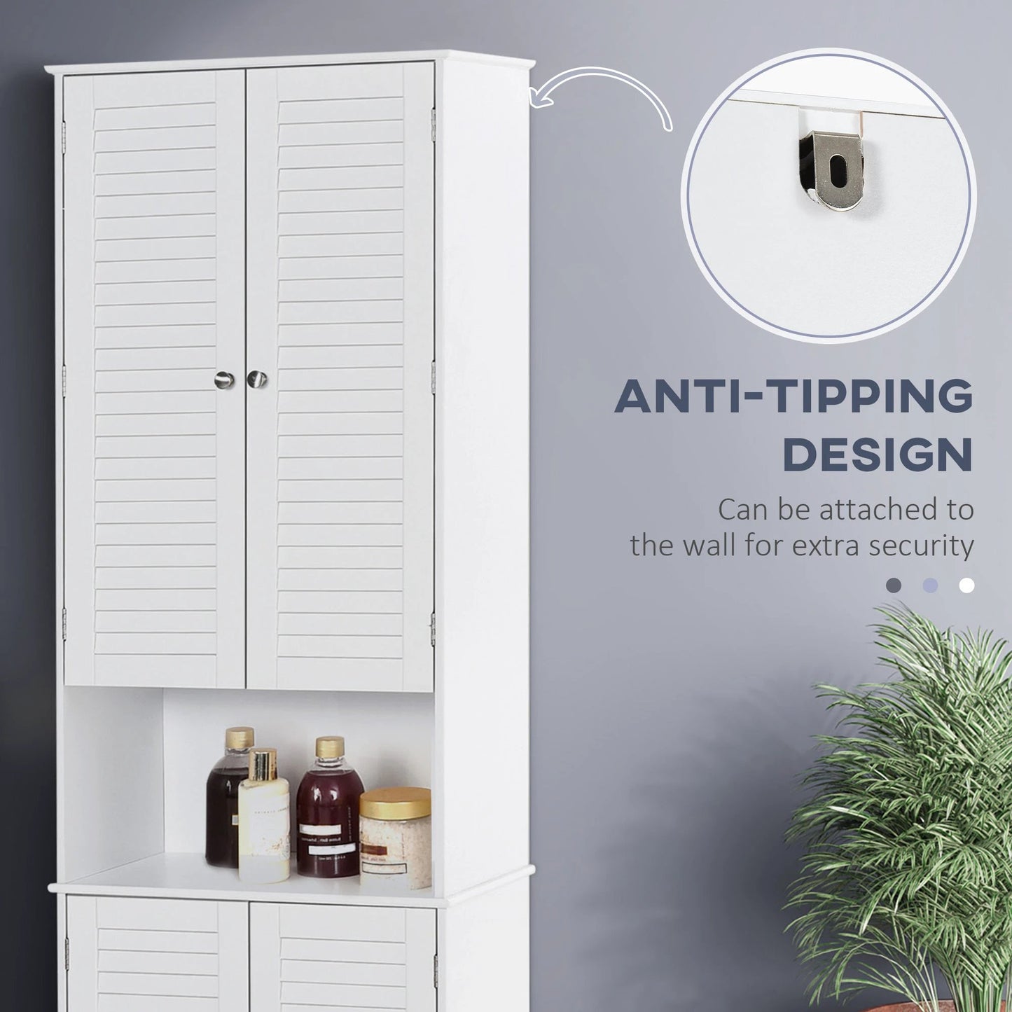 Tall Narrow Bathroom Storage Cabinet with Doors and Shelf Adjustability, Freestanding Linen Cabinet with 2 Cabinets and Countertop, White by GJG Denim