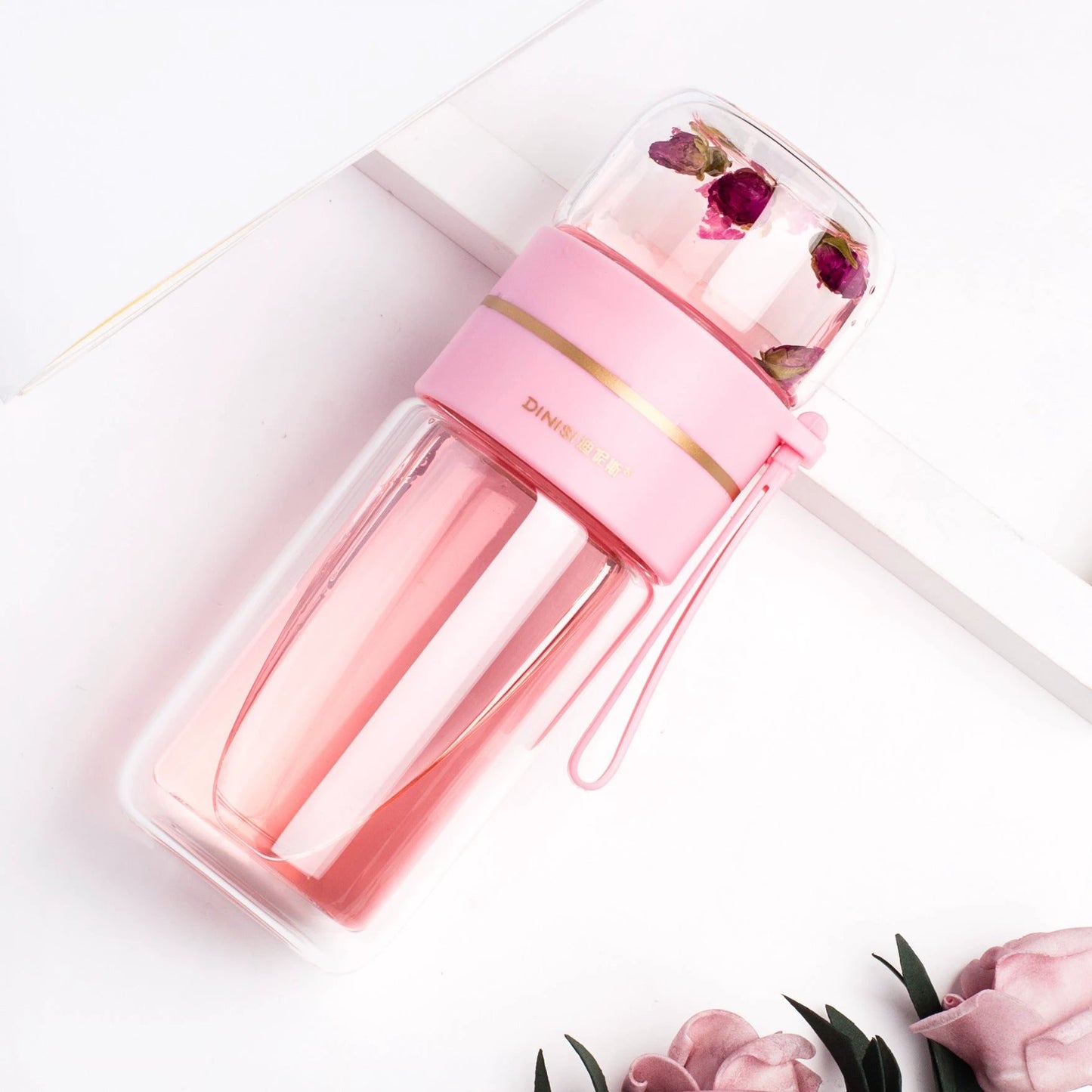 Glass Water Bottle With Tea Infuser Filter Tea Separation Double Wall Glass Bottle Leakproof by GJG Denim