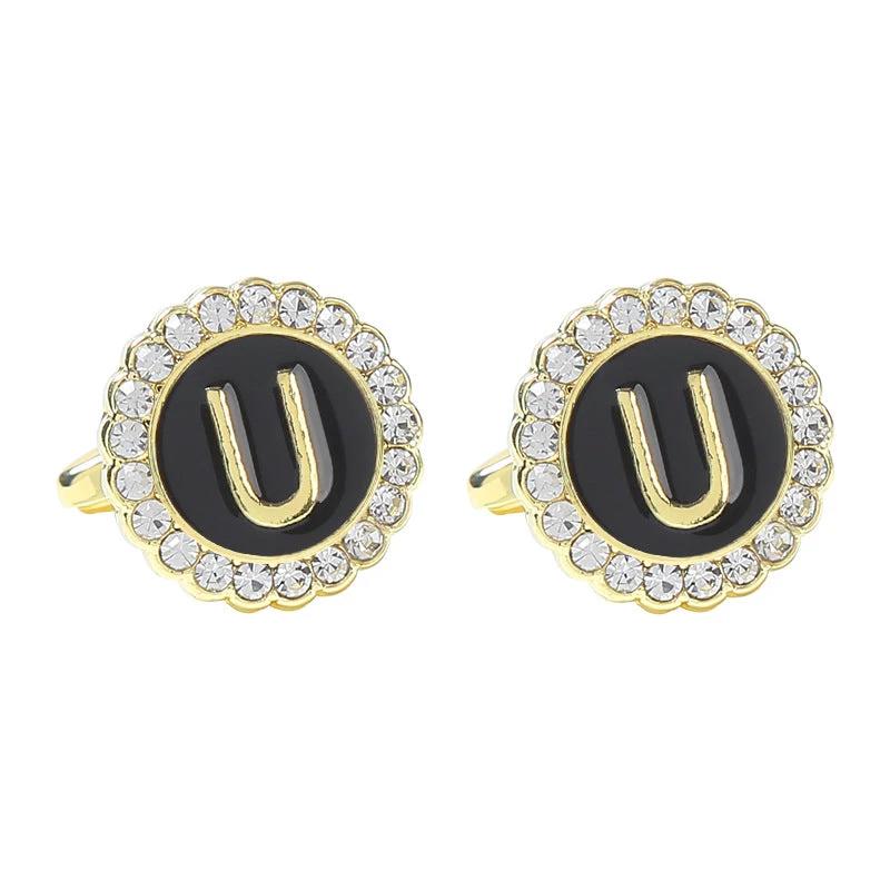 Round Diamond-like Cufflinks for Men 26 Letters by GJG Denim