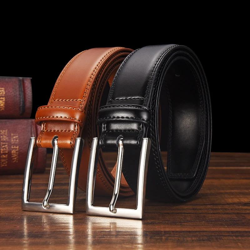 Men's Leather Pin Buckle Casual Belt by GJG Denim