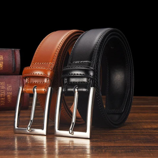 Men's Leather Pin Buckle Casual Belt by GJG Denim