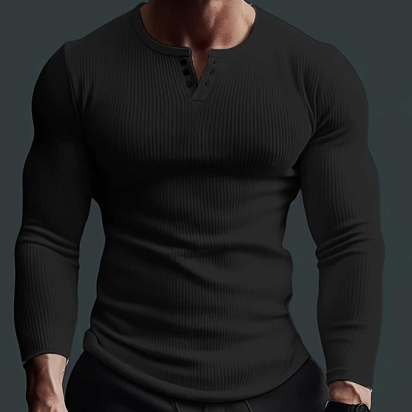 Men's Solid Crew Neck Long Sleeve Active T-shirt by GJG Denim