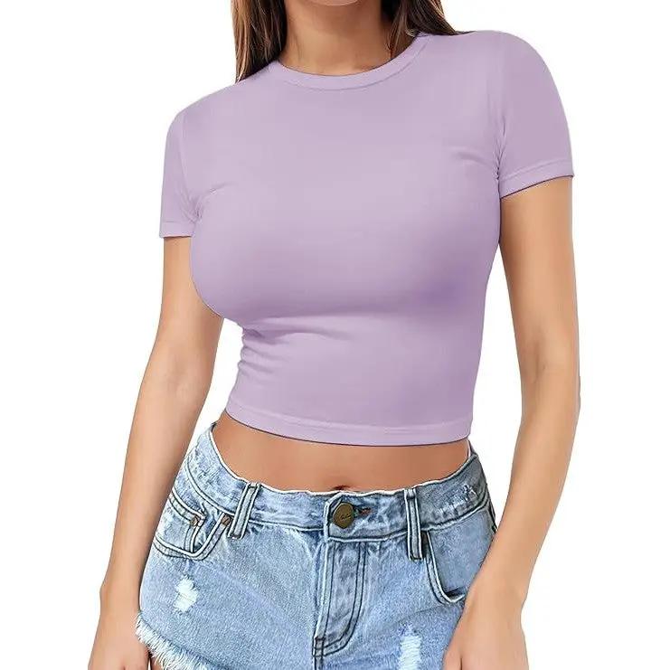 Womens Midriff-baring T-Shirt, Sassy Summer Pullover Top by GJG Denim